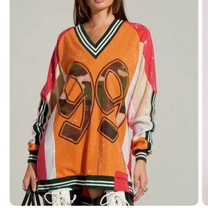 Colorful Camouflage Numbered Jersey Top
